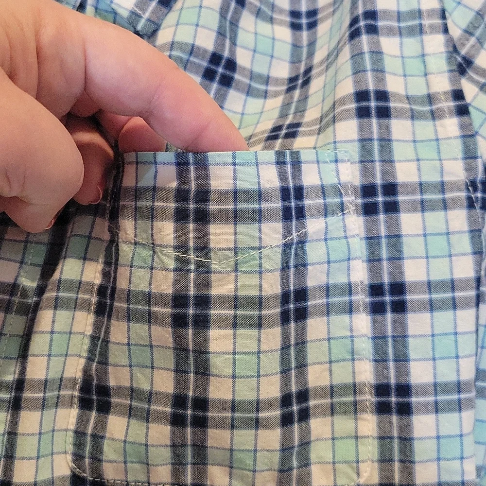 Childrens place blue and teal plaid shirt, 14